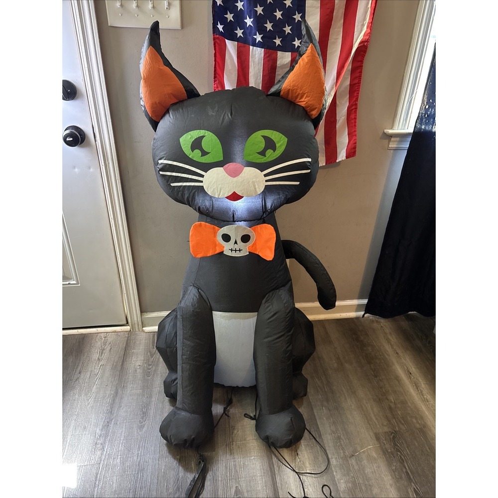 Halloween Black Cat Inflatable Blowup Skeleton Bow Tie Yard Decoration 4ft